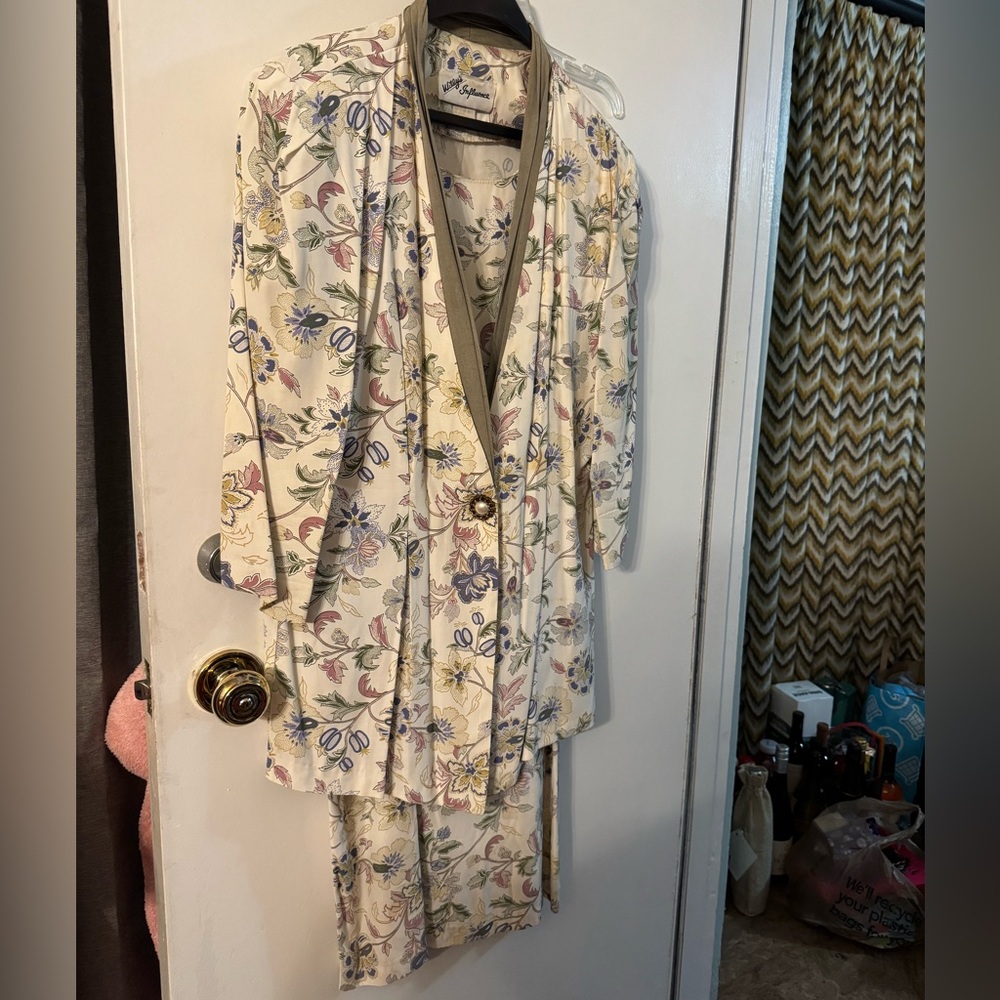 Alfred Dunner Cream Floral Long Sleeve Dress with Jacket